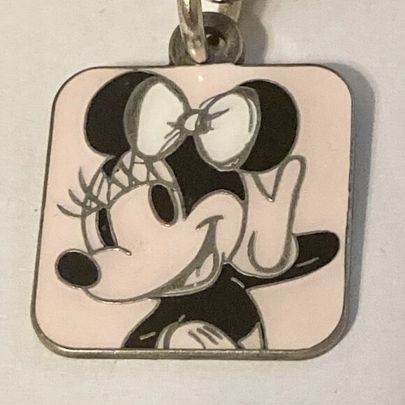 Vintage Disney Minnie Mouse Zipper Pull Purse Charm Signed Charm Pink Bow Enamel - Picture 4 of 8
